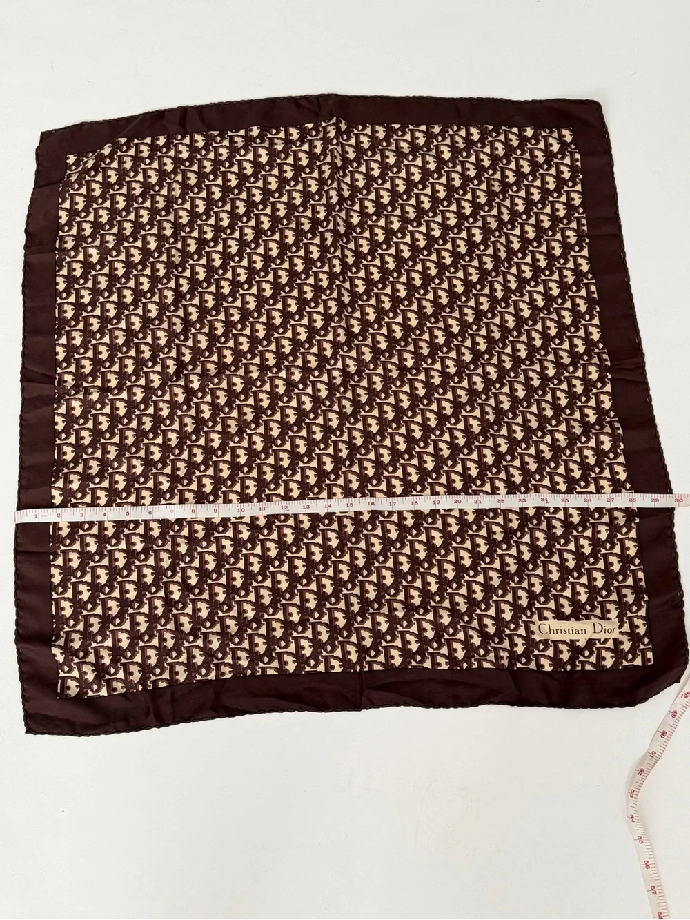 Vtg Christian Dior logo Silk Patterned Brown & Cream Scarf